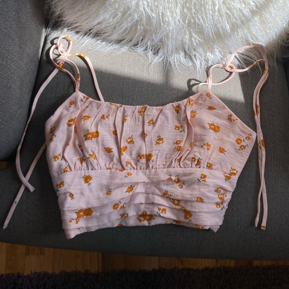 Pink floral crop top from pacsun